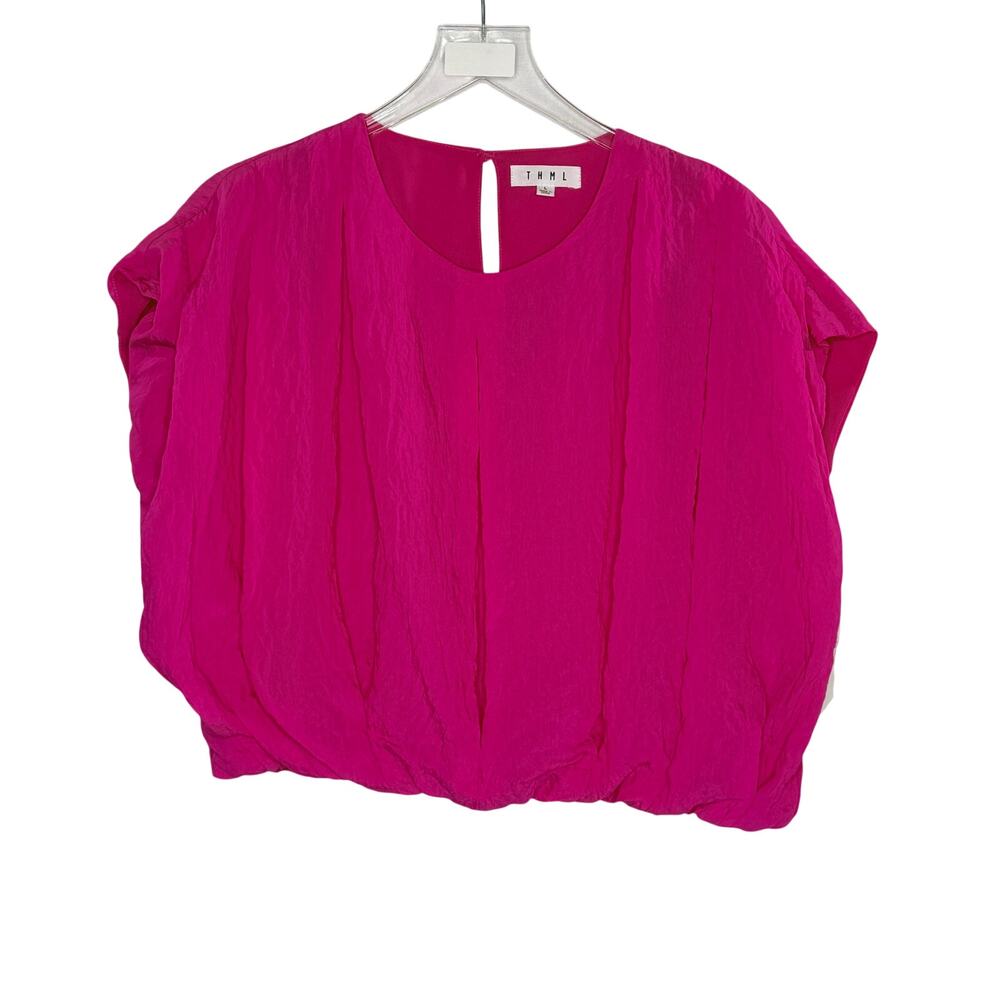 THML Bubble Sleeveless Top Blouse L NEW Cropped Magenta Fuchsia